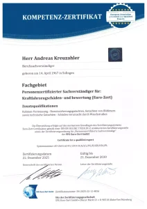 Zertifikat für Herrn Andreas Kreuzahler