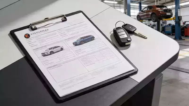 Fahrzeugschein mit Autoschlüssel